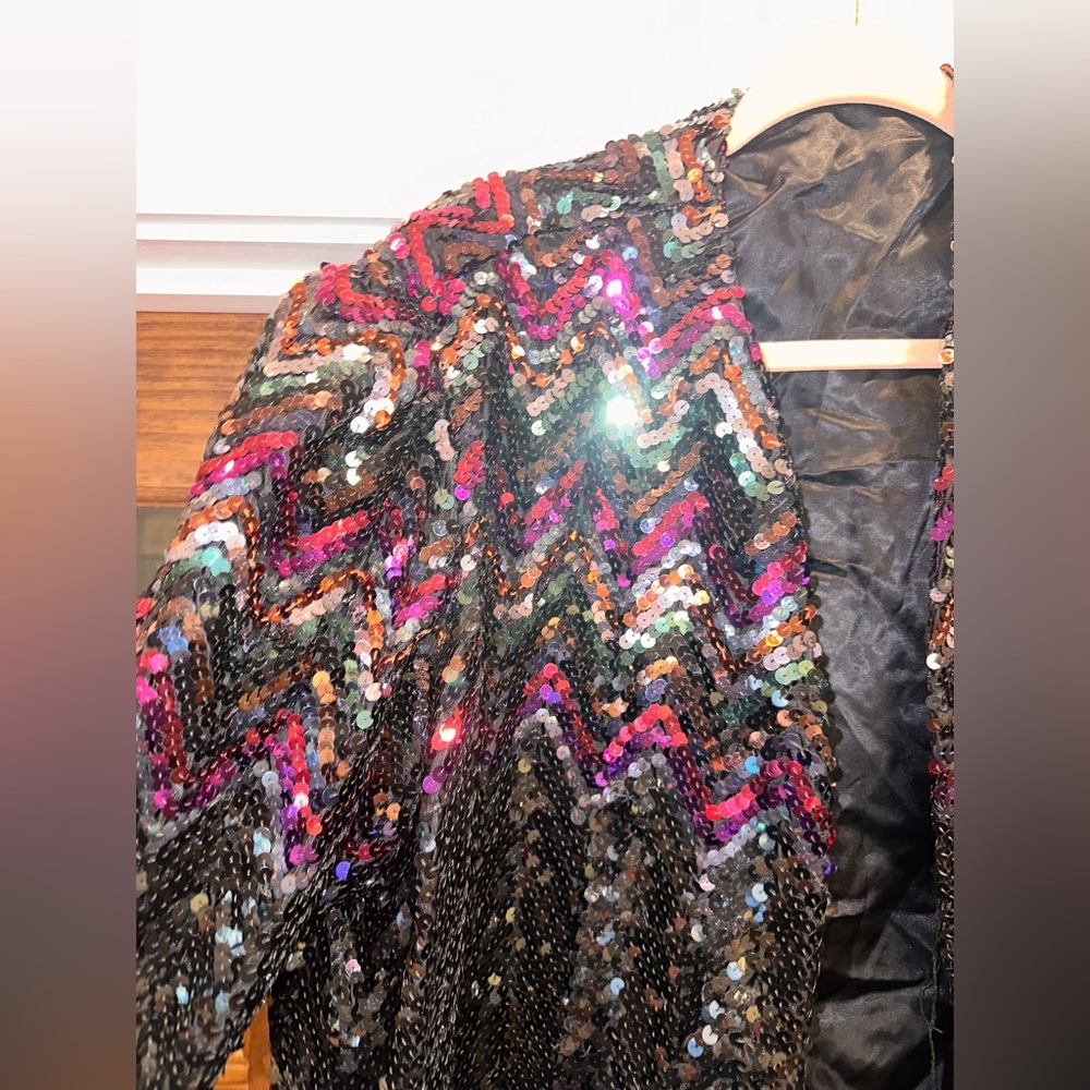 Sequin Zigzag Jacket - Black and Multicolor‎ - Si… - image 3